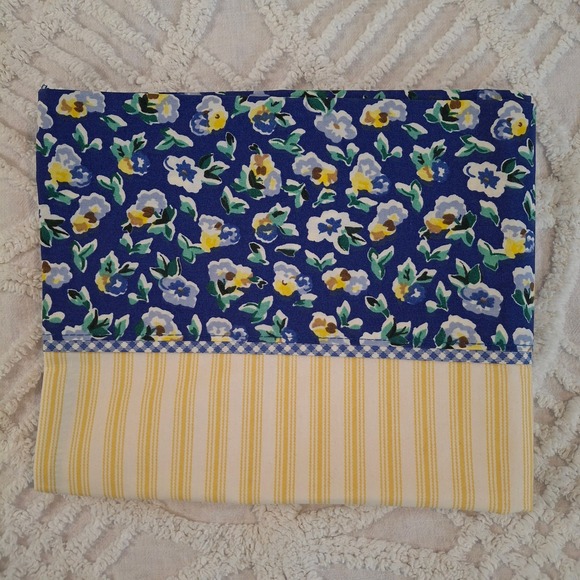 Vintage Laura Ashley Primrose Standard Pillowcase Yellow Stripe Blue Floral - Picture 2 of 6